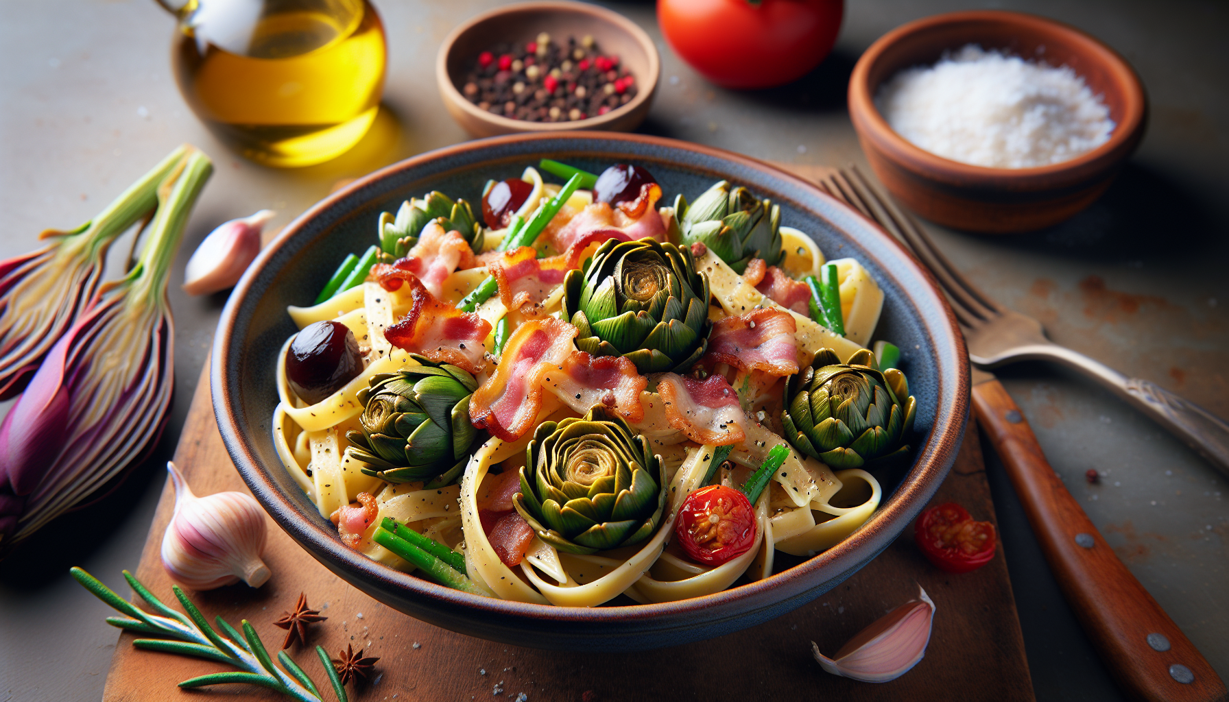 pasta con i carciofi e pancetta